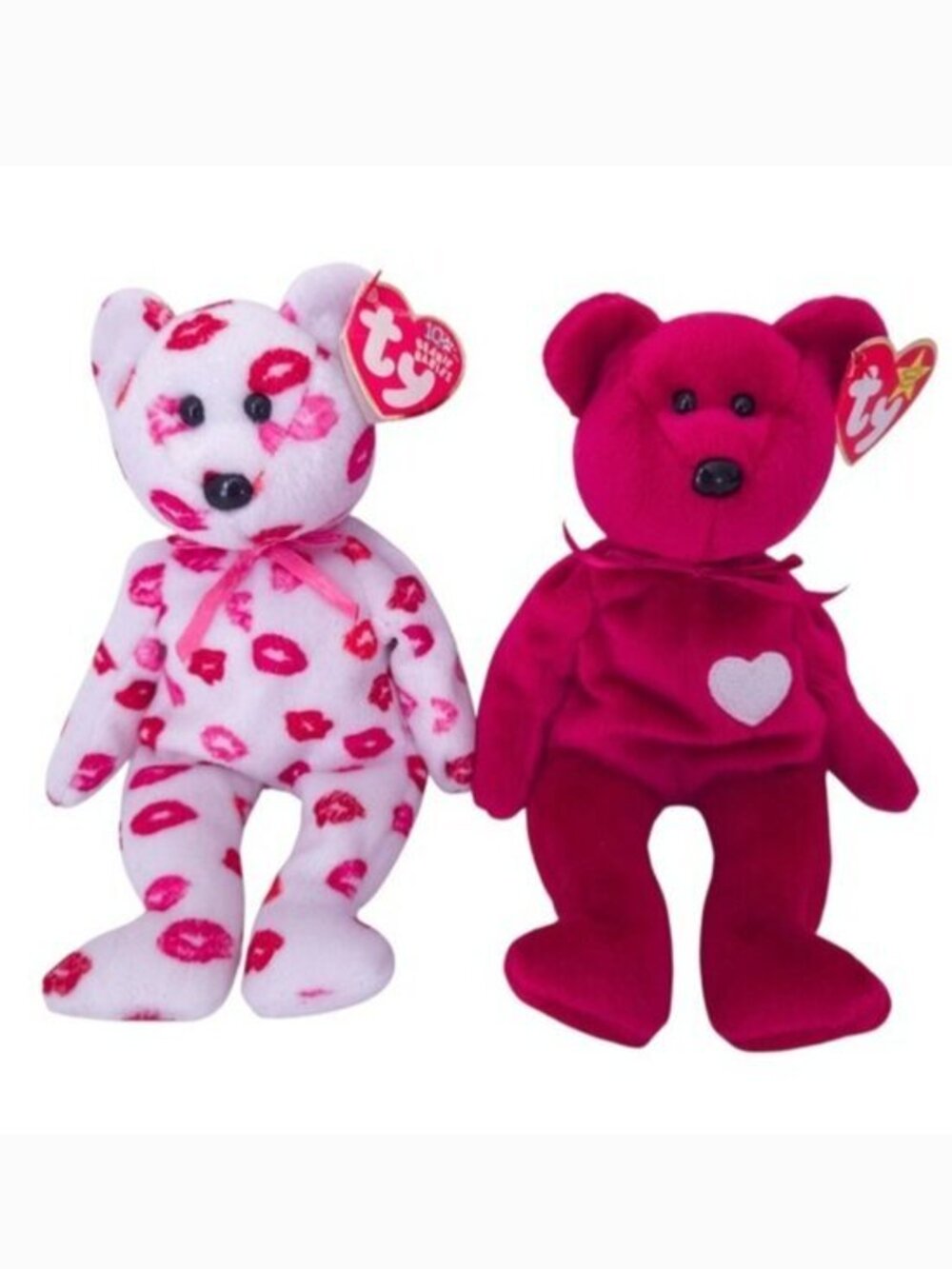 NWT Vintage Ty Beanie Bear Plush Set- Valentina & Kissy- Valentine's Redโ & Pink